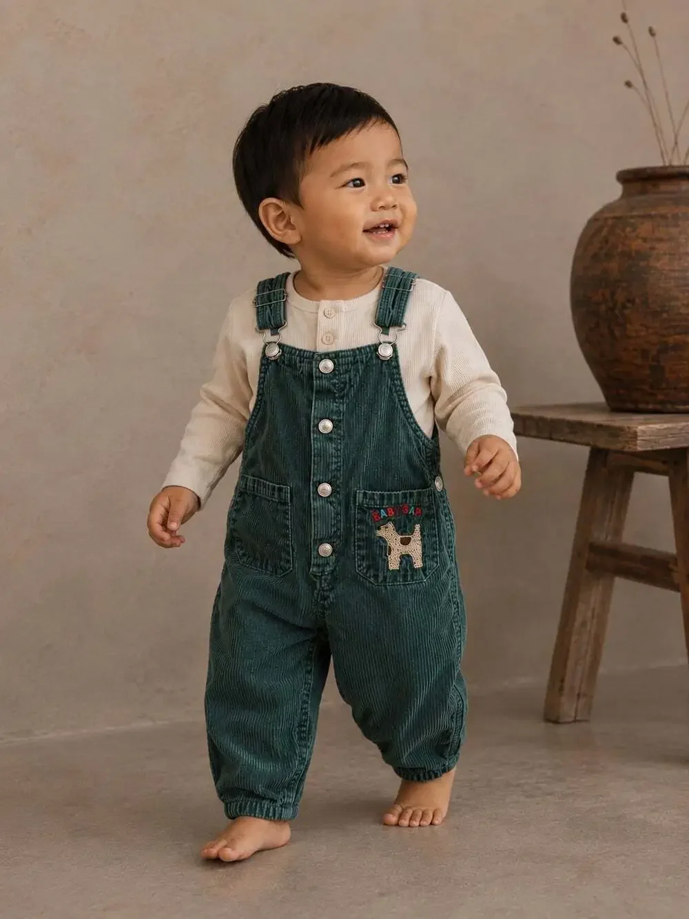 Vintage Baby Gap Green Corduroy Overalls 90s Dog Embroidered 12M